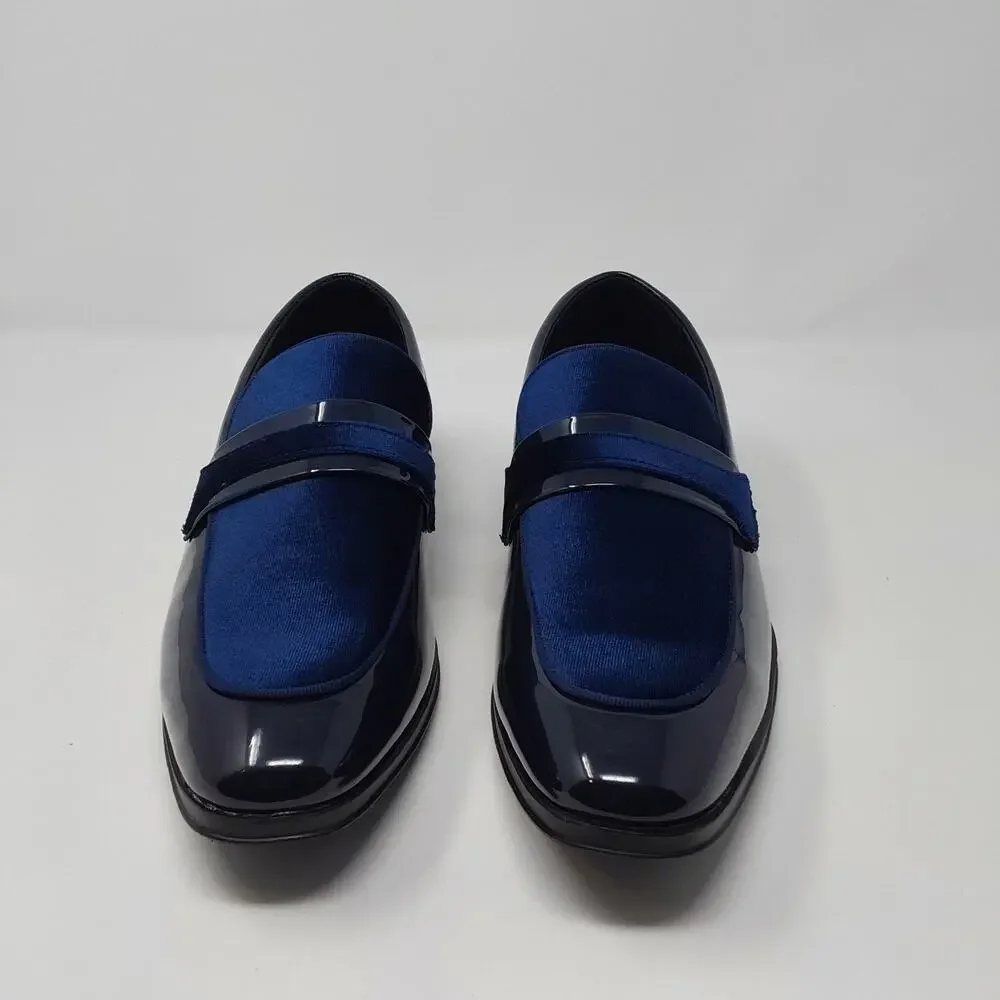 Bruno Marc Mens 8 Blue Velvet Patent Dress Loafers Tuxedo Shoes SBLS2407M